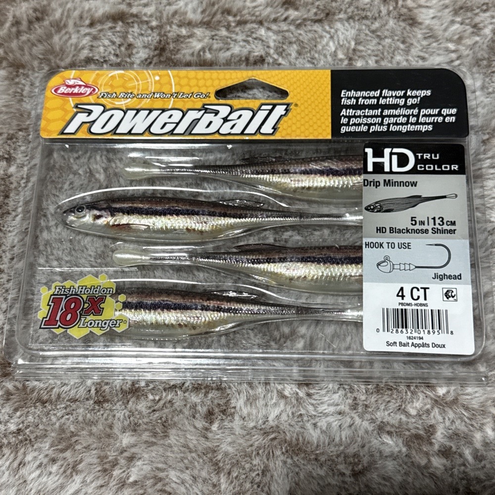 Berkley Powerbait Drip Minnow 5 Inch HD Black Nose Shiner Soft Bait 4 Pack
